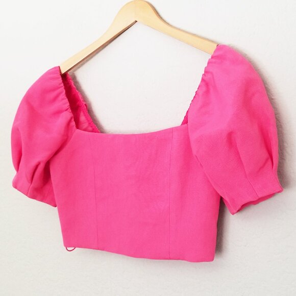Alice + Olivia Joslyn Puff Sleeve Cropped Top in Wild Pink Size 4 Barbie $295 - Picture 5 of 16